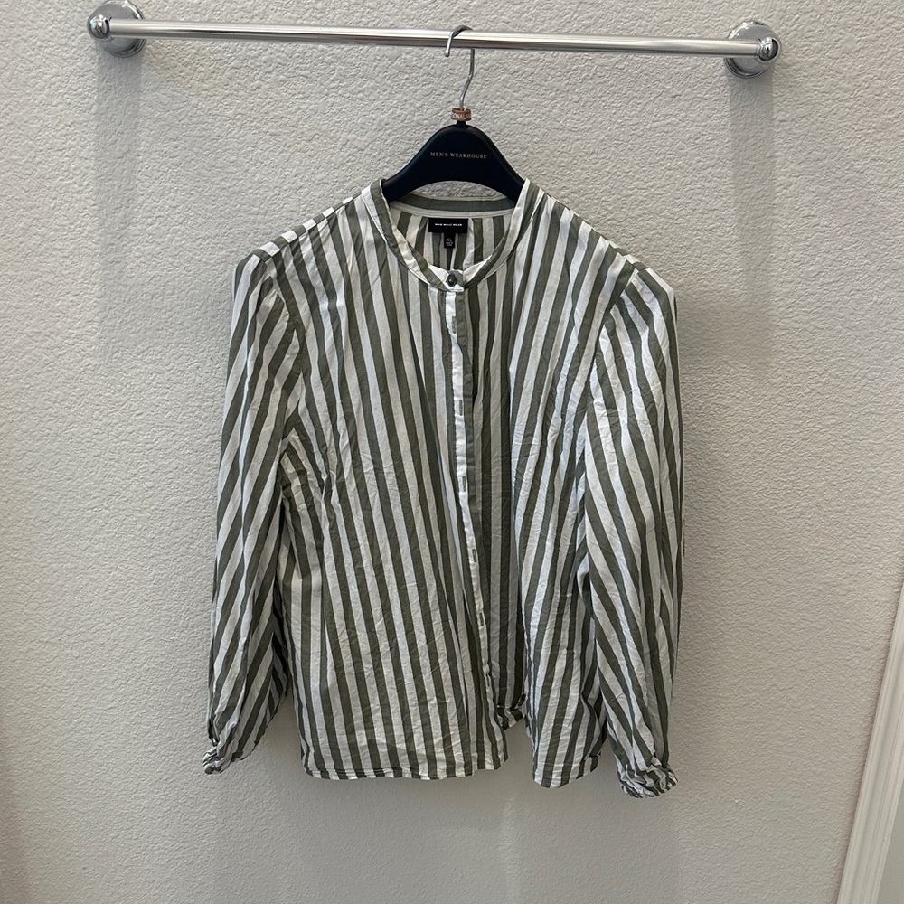 Who What Wear Green and White Striped Button Down Shirt